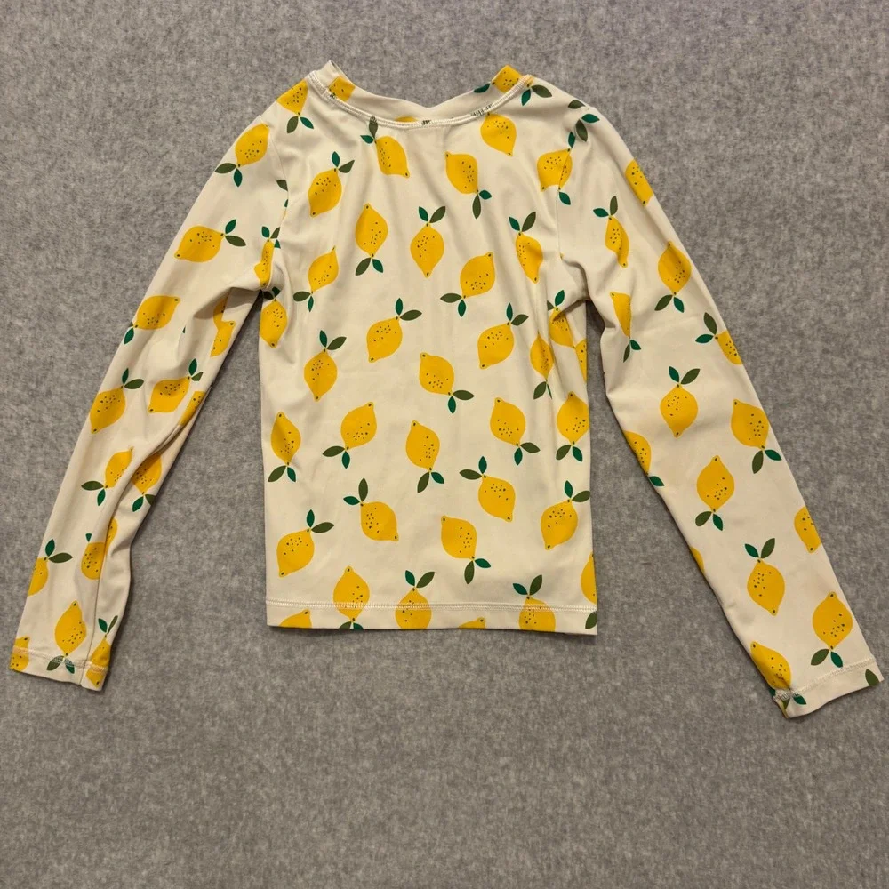 Hanna Andersson Kids Lemon Print Long Sleeve Rash Guard Swim Top Cream Size 10